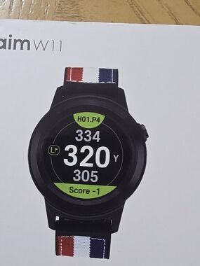 W11 Smart Golf GPS Watch - Black with Red/White/Blue Strap